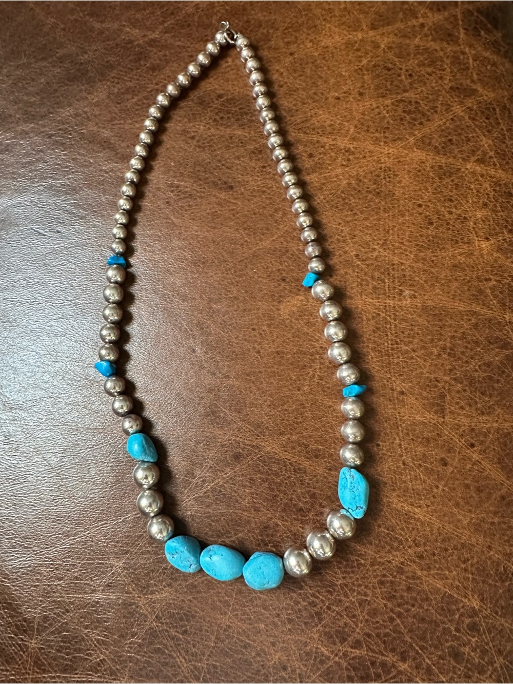 Turquoise and Silver Bead Necklace - Picture 4 of 11